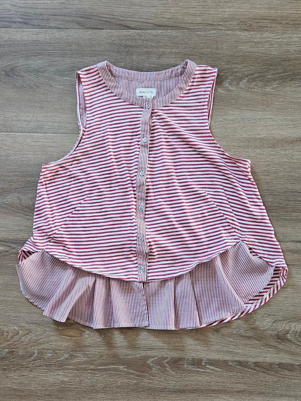 Meadow Rue Red and White Striped Button-Front Ruffle-Hem Tank Top Size M
